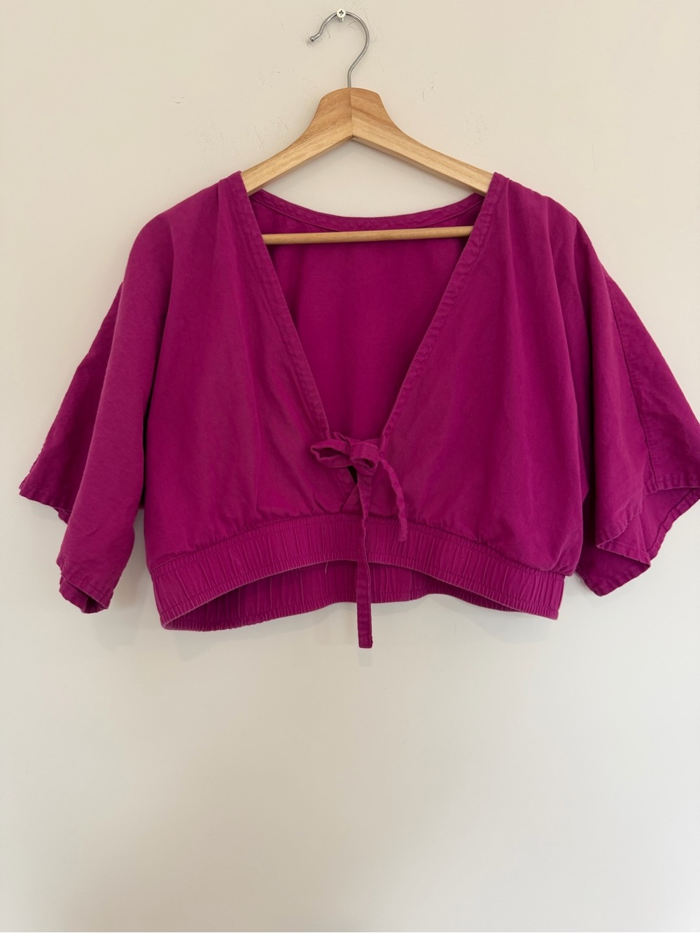 Women's Fuchsia Tie-Front Crop Top
